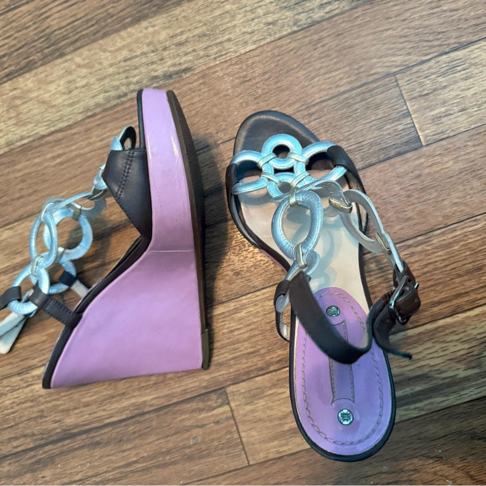 Celine Black and Pink Wedge Sandals